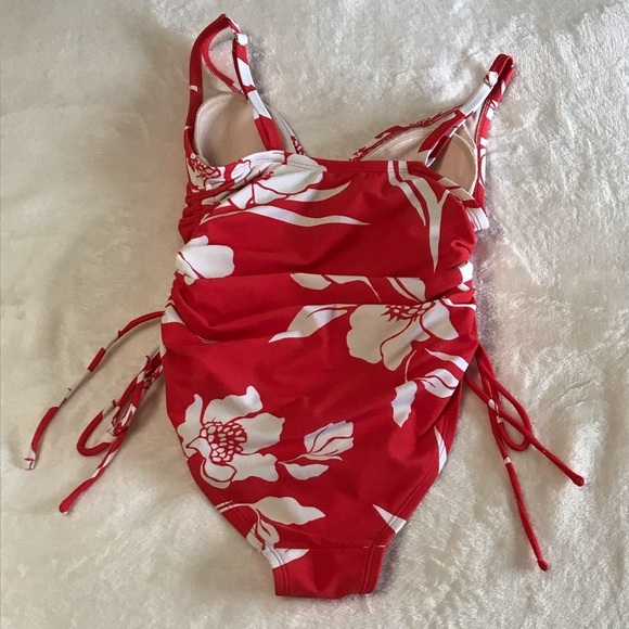 KONA SOL / Red & white Floral One Piece Bathing Suit Size S - Picture 4 of 9